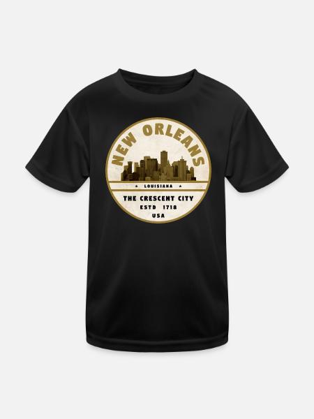 New Orleans Skyline Vintage Badge - Kinder Funktions-T-Shirt - Schwarz - Vorne