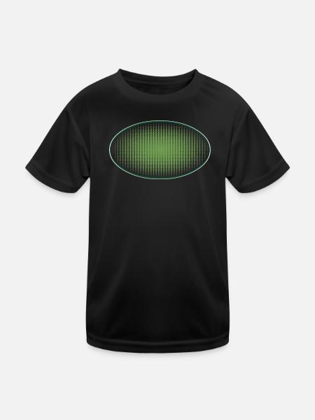 Oval grün gepunktet, mit Rahmen - Kinder Funktions-T-Shirt - Schwarz - Vorne