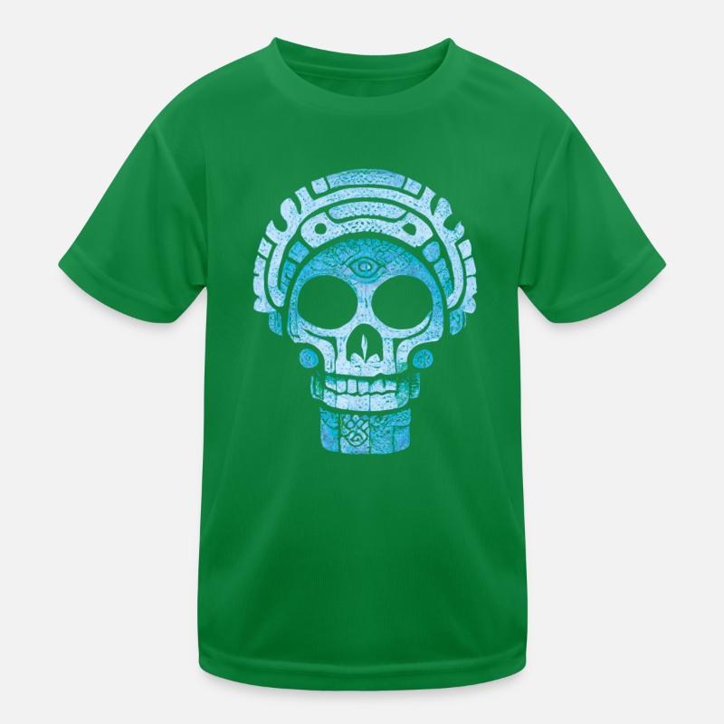 Blauer Maya-Schädel Kinder Funktions-T-Shirt