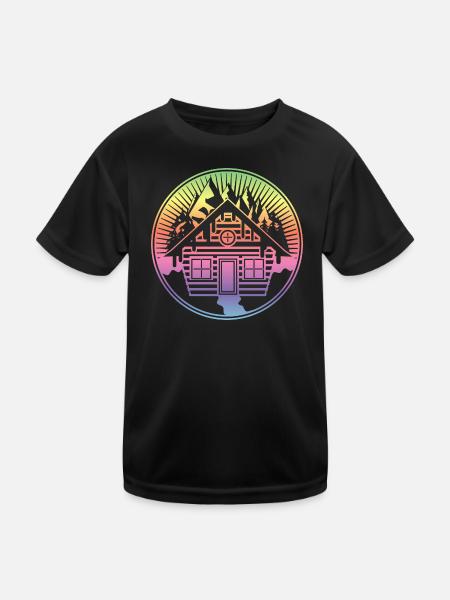 small snowy hut in the mountains in winter - Kids Functional T-Shirt - black - Front