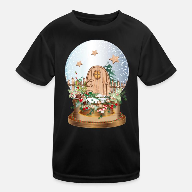 nostalgic snow globe with elves door Kids Functional T-Shirt