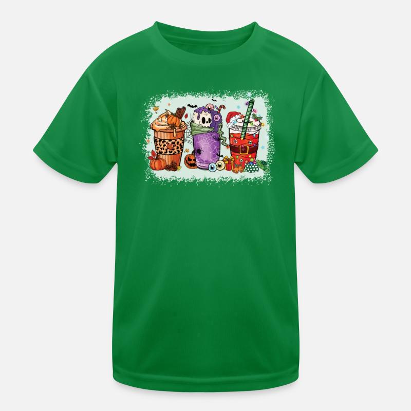 Coffee Cups Hallothanksmas Bleached Kids Functional T-Shirt