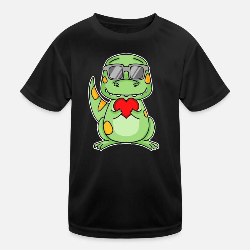 Dinosaurier mit Herz - Liebe Romantisch - Kinder Funktions-T-Shirt - Schwarz