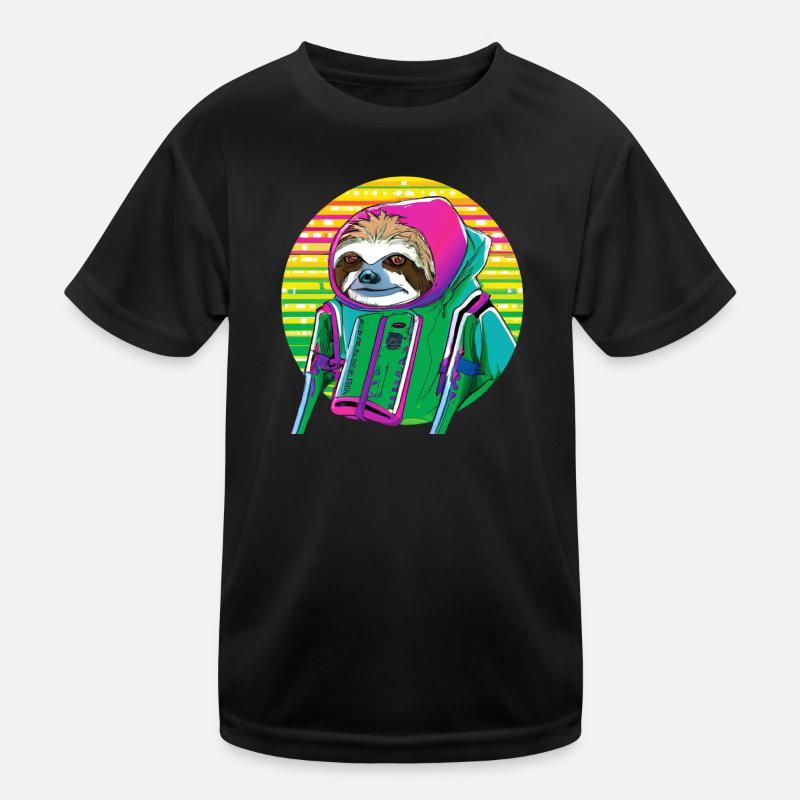 Cyber Punk Sloth - Ukiyo-e Stil. - Kinder Funktions-T-Shirt - Schwarz