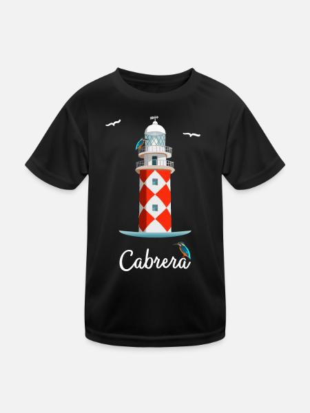 Balearic Islands Cabrera Island, drawing of the lighthouse - Kids Functional T-Shirt - black - Front