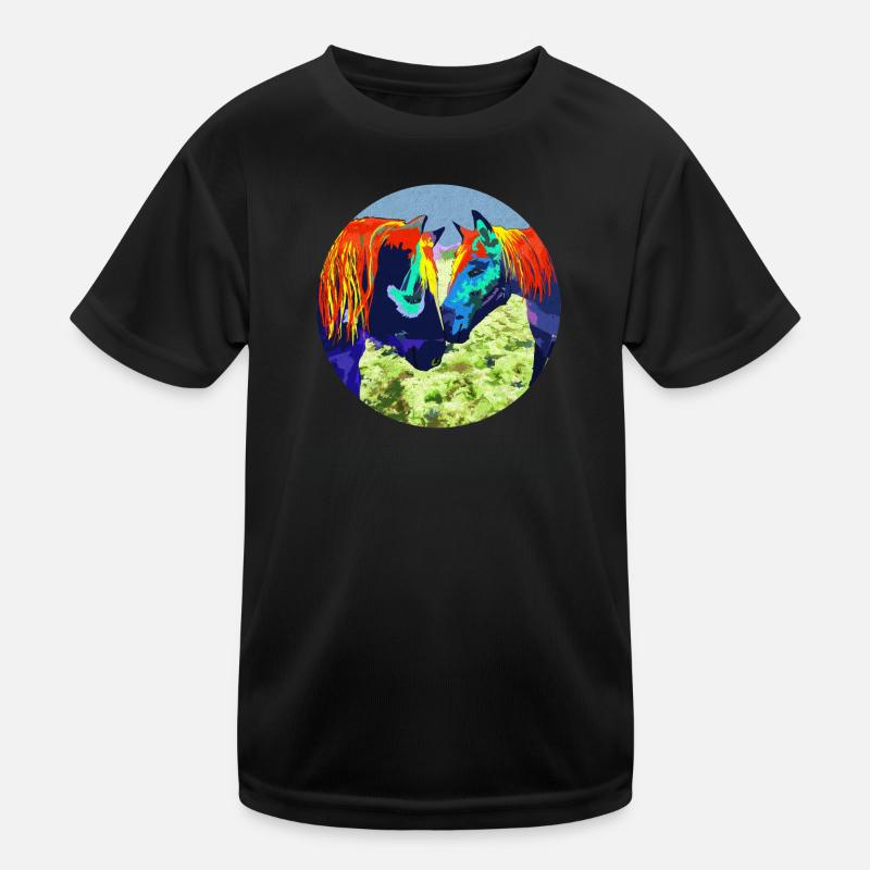 Pferdepaar Popart Kreisdesign Kinder Funktions-T-Shirt