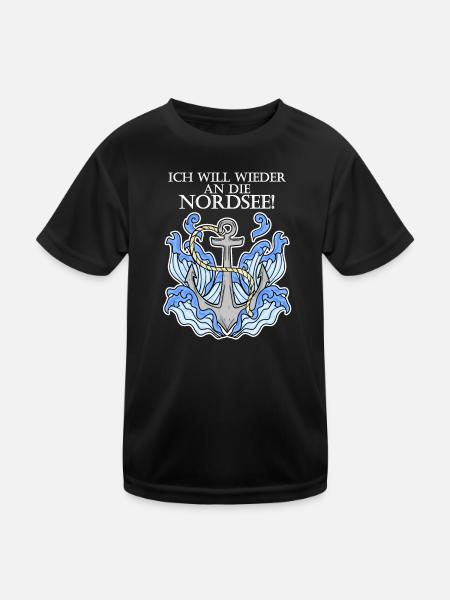 Anker Nordsee Plattdeutsch Spruch Moin - Kinder Funktions-T-Shirt - Schwarz - Vorne
