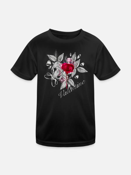 silberfarbene Valentinstag Komposition mit Rosen - Kinder Funktions-T-Shirt - Schwarz - Vorne