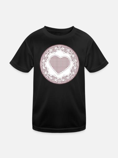 Nostalgie Tortenspitze Etikett in Altrosa mit Herz - Kinder Funktions-T-Shirt - Schwarz