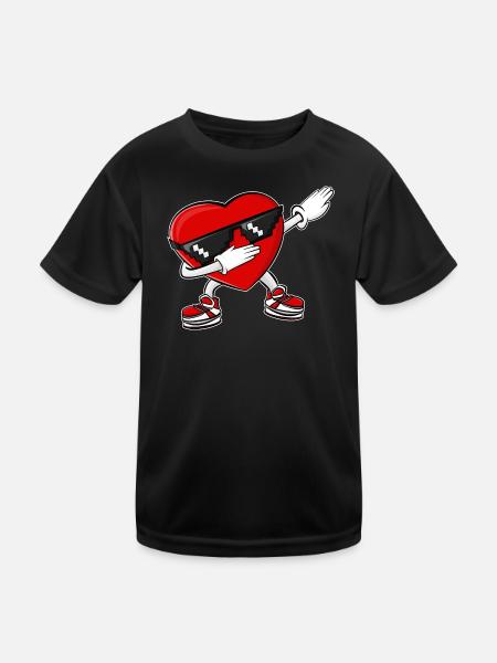 Dabbing Herz Valentinstag - Kinder Funktions-T-Shirt - Schwarz - Vorne