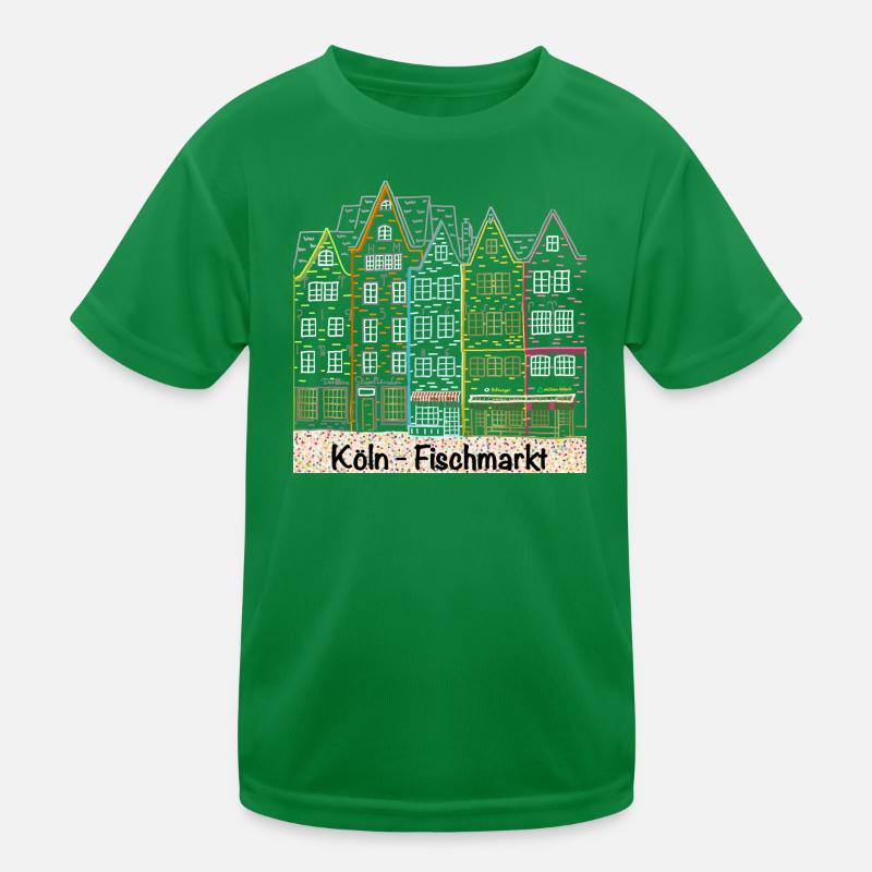 Cologne fish market, Germany, line drawing Kids Functional T-Shirt