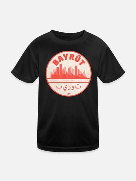 Beirut Skyline Round Logo Red - Kids Functional T-Shirt - black - Front
