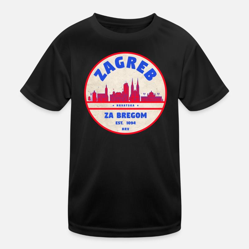 Zagreb Round Logo Skyline Retro Kids Functional T-Shirt