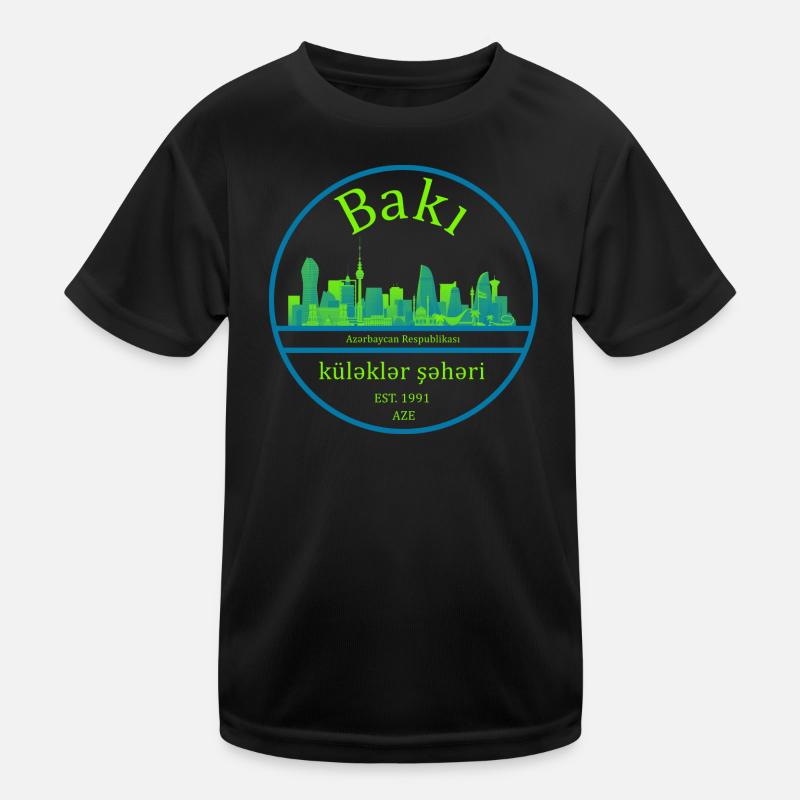 Conception de cercle de la skyline de Bakou avec vert néon T-shirt sport Enfant