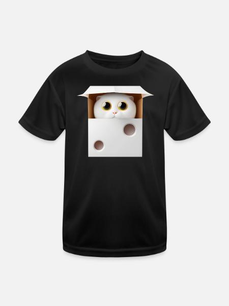 Süße Katze in einem Pappkarton - Kinder Funktions-T-Shirt - Schwarz