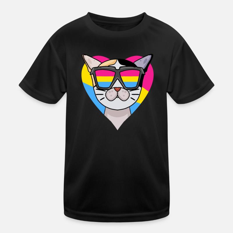 Pansexual Cat Japanese Bobtail Heart Gift Kids Functional T-Shirt