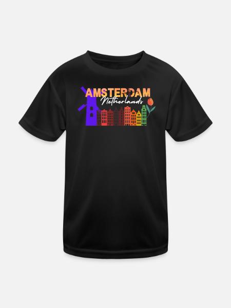 Amsterdamer Skyline-Tulpengradient - Kinder Funktions-T-Shirt - Schwarz