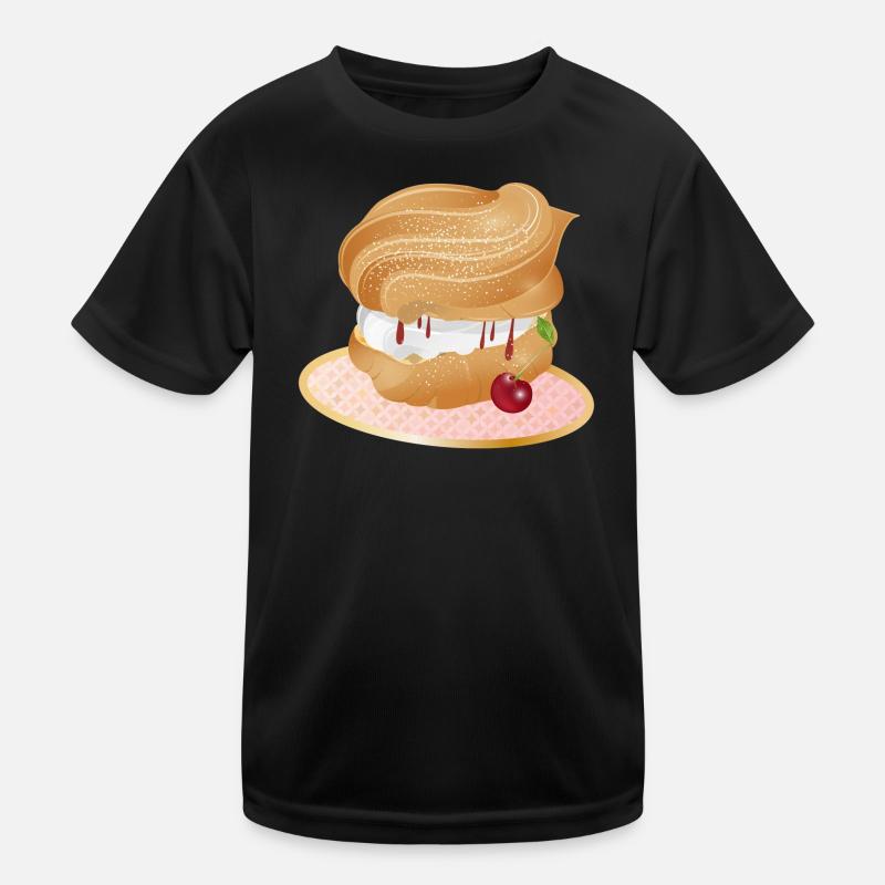 Mit Sahne und Kirsche gefüllter Windbeutel Kinder Funktions-T-Shirt