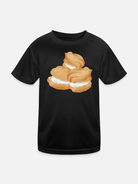 Illustration of three filled cream puffs - Kids Functional T-Shirt - black - Front