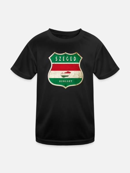 Szeged Ungarn Wappen Flaggen Design - Kinder Funktions-T-Shirt - Schwarz