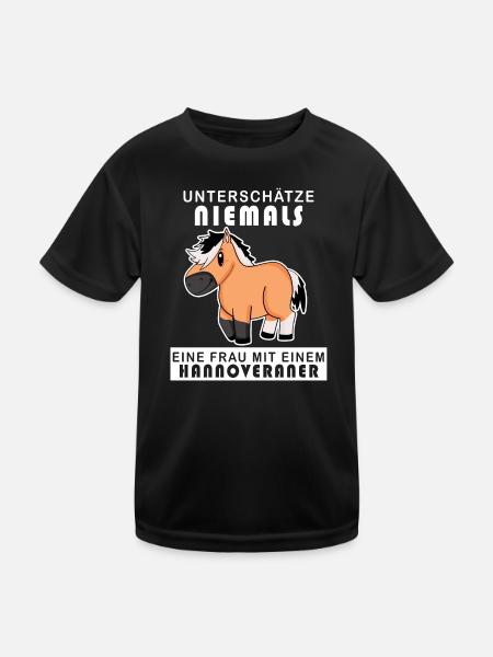 Pferderasse Hannoveraner Pferd Hauspferd - Kinder Funktions-T-Shirt - Schwarz - Vorne