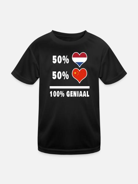 China and the Netherlands 100% Genius Flag - Kids Functional T-Shirt - black - Front