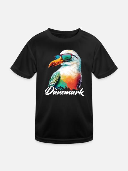 Denmark holiday cool colorful seagull with sunglasses - Kids Functional T-Shirt - black - Front