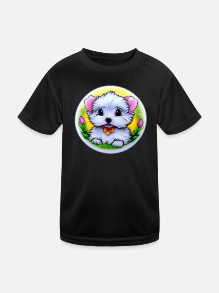 Hund Welpe - Kinder Funktions-T-Shirt - Schwarz - Vorne
