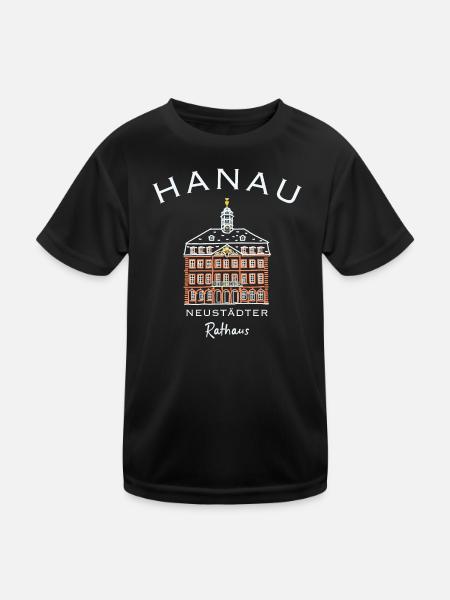 Hanau, Neustädter Rathaus, Hessen - Kinder Funktions-T-Shirt - Schwarz - Vorne