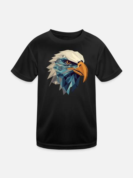 Stylized, geometric eagle - Kids Functional T-Shirt - black - Front