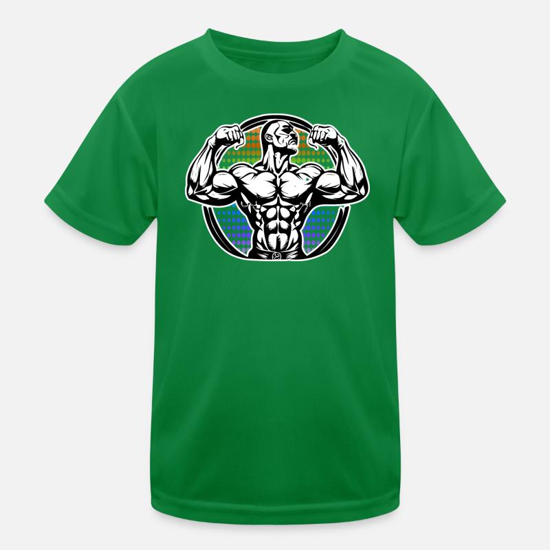 Power Figure in Rainbow Halos Bodybuilder Kids Functional T-Shirt