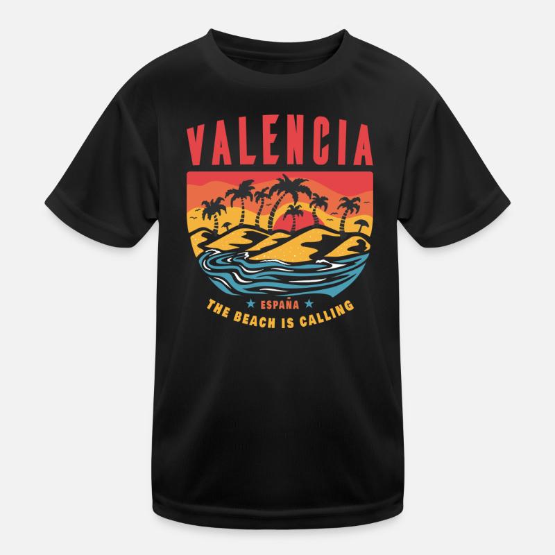 Valence, Espagne, palmiers, plage, design T-shirt sport Enfant