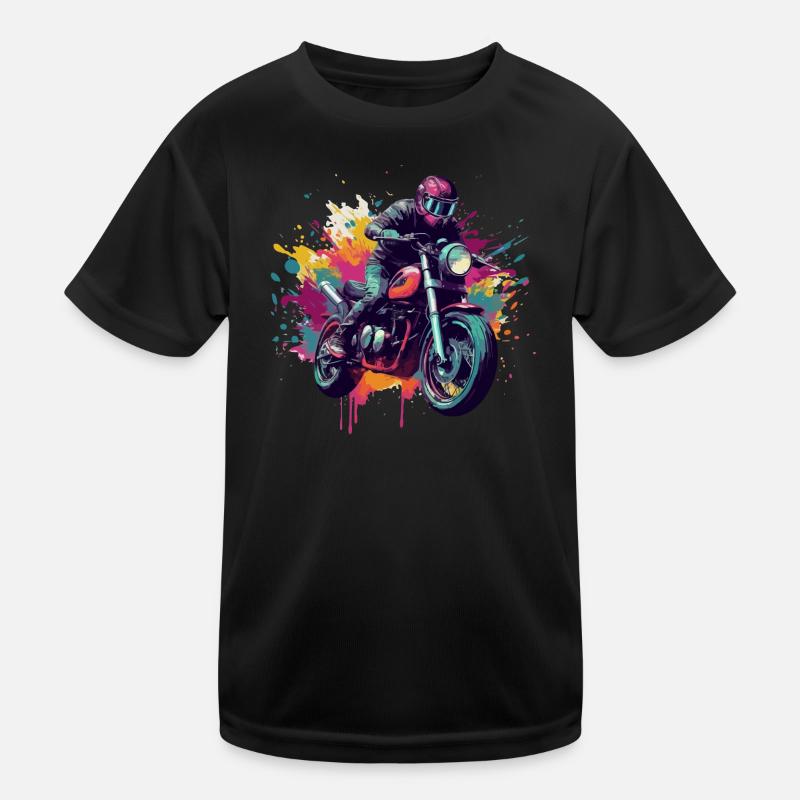 Moto avec tâche de couleur. T-shirt sport Enfant