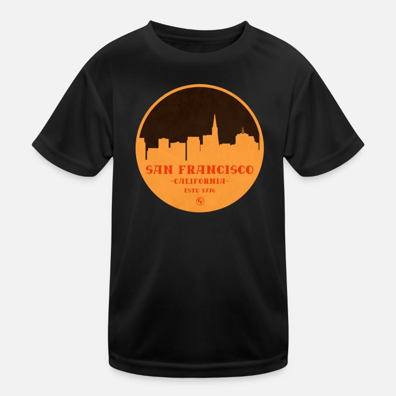 San Francisco Skyline Grafik in Orange Kinder Funktions-T-Shirt