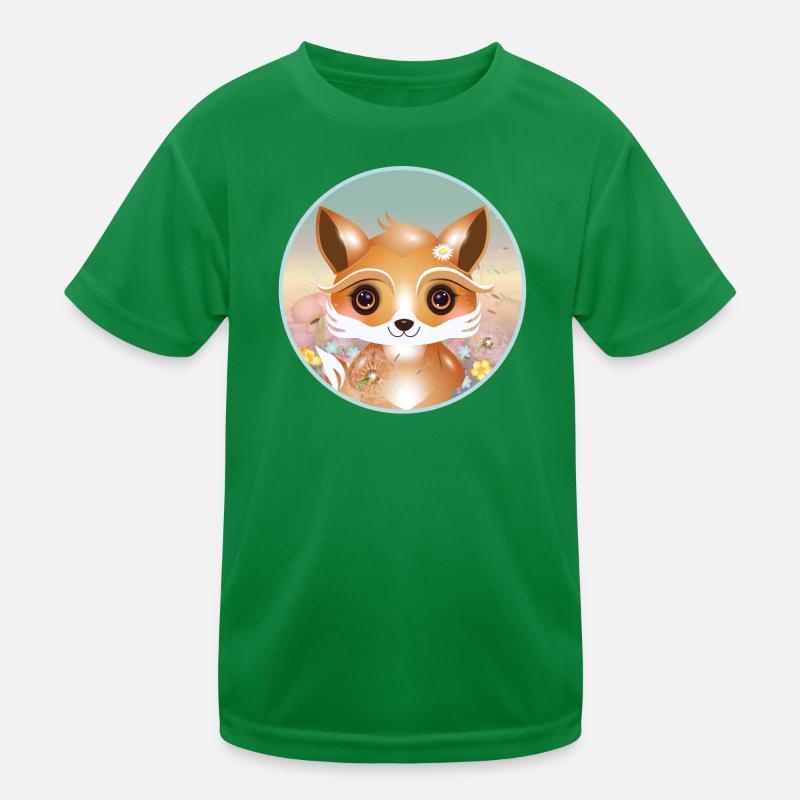 Cute fox on a flower meadow in spring Kids Functional T-Shirt