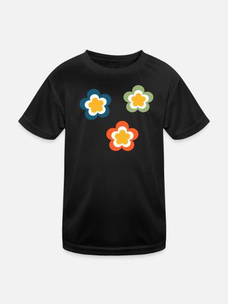 70s Flower Pattern Retro Hippie Festival - Kids Functional T-Shirt - black - Front