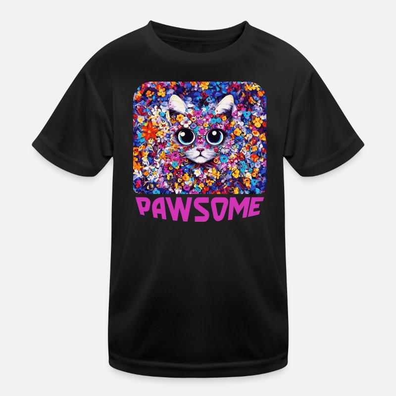Pawsome - Katze in Blumen Kinder Funktions-T-Shirt