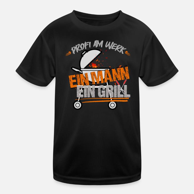 Ein Mann Ein Grill - Kinder Funktions-T-Shirt - Schwarz