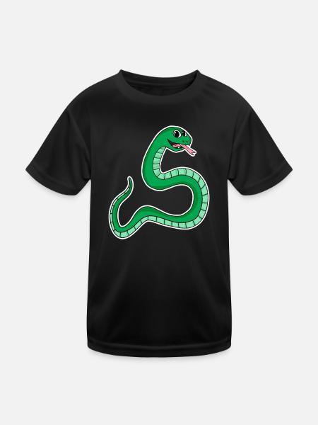 Schlange - Grüne Schlange - Kinder Funktions-T-Shirt - Schwarz - Vorne
