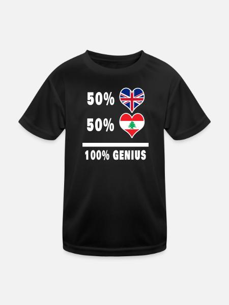 Lebanon and Great Britain 100% Genius Flag - Kids Functional T-Shirt - black - Front