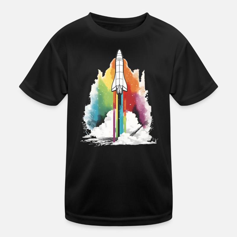 Regenbogen Rakete - Kinder Funktions-T-Shirt - Schwarz