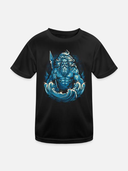 Poseidon - Kinder Funktions-T-Shirt - Schwarz - Vorne