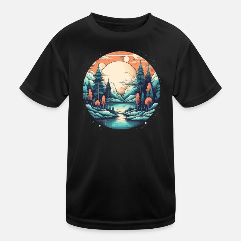 Forêt de clair de lune au bord du lac T-shirt sport Enfant