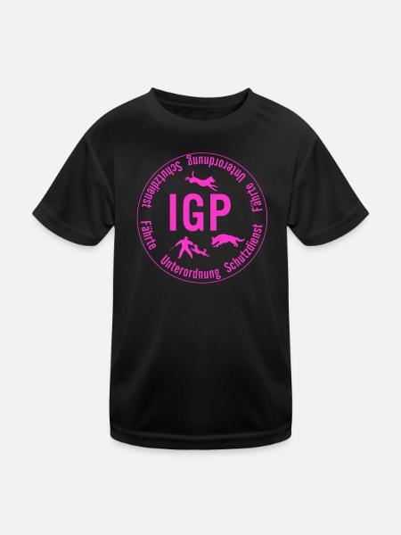 IGP Hundesport - Rund, pink - Kinder Funktions-T-Shirt - Schwarz - Vorne