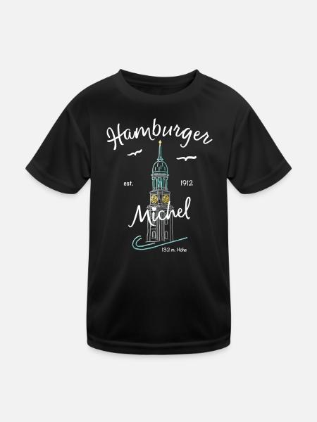 Hamburger Michel, Kirchturm, Deutschland - Kinder Funktions-T-Shirt - Schwarz - Vorne