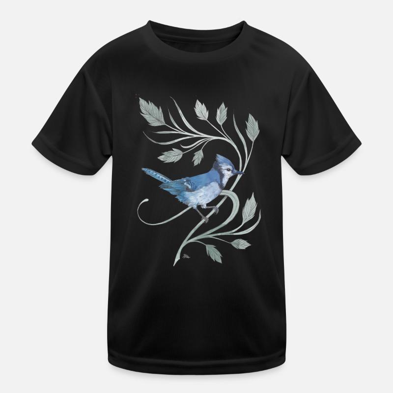 Blauer Eichelhäher auf einem Zweig mit Blättern Kinder Funktions-T-Shirt