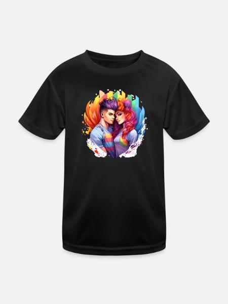 Rainbow love duo in a frenzy of color - Kids Functional T-Shirt - black - Front