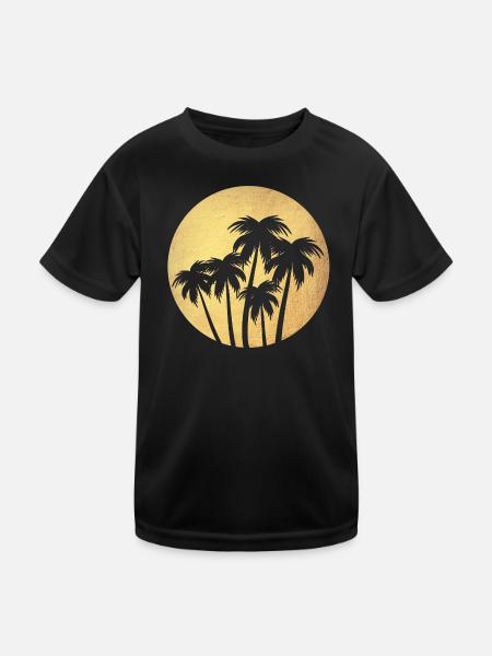 Circle Gold Palm Trees Luxury Vacation Round Chill South Seas - Kids Functional T-Shirt - black - Front