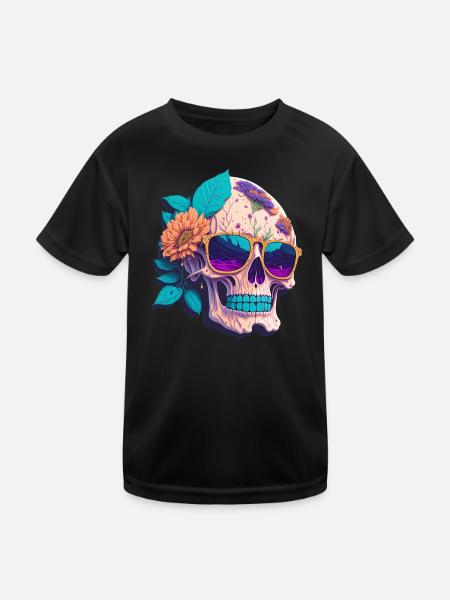 Totenkopf - Kinder Funktions-T-Shirt - Schwarz