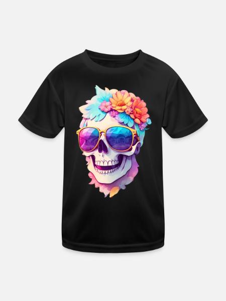Totenkopf - Kinder Funktions-T-Shirt - Schwarz